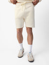 Man wearing Alabaster CityScape Shorts with white background |Color: Alabaster