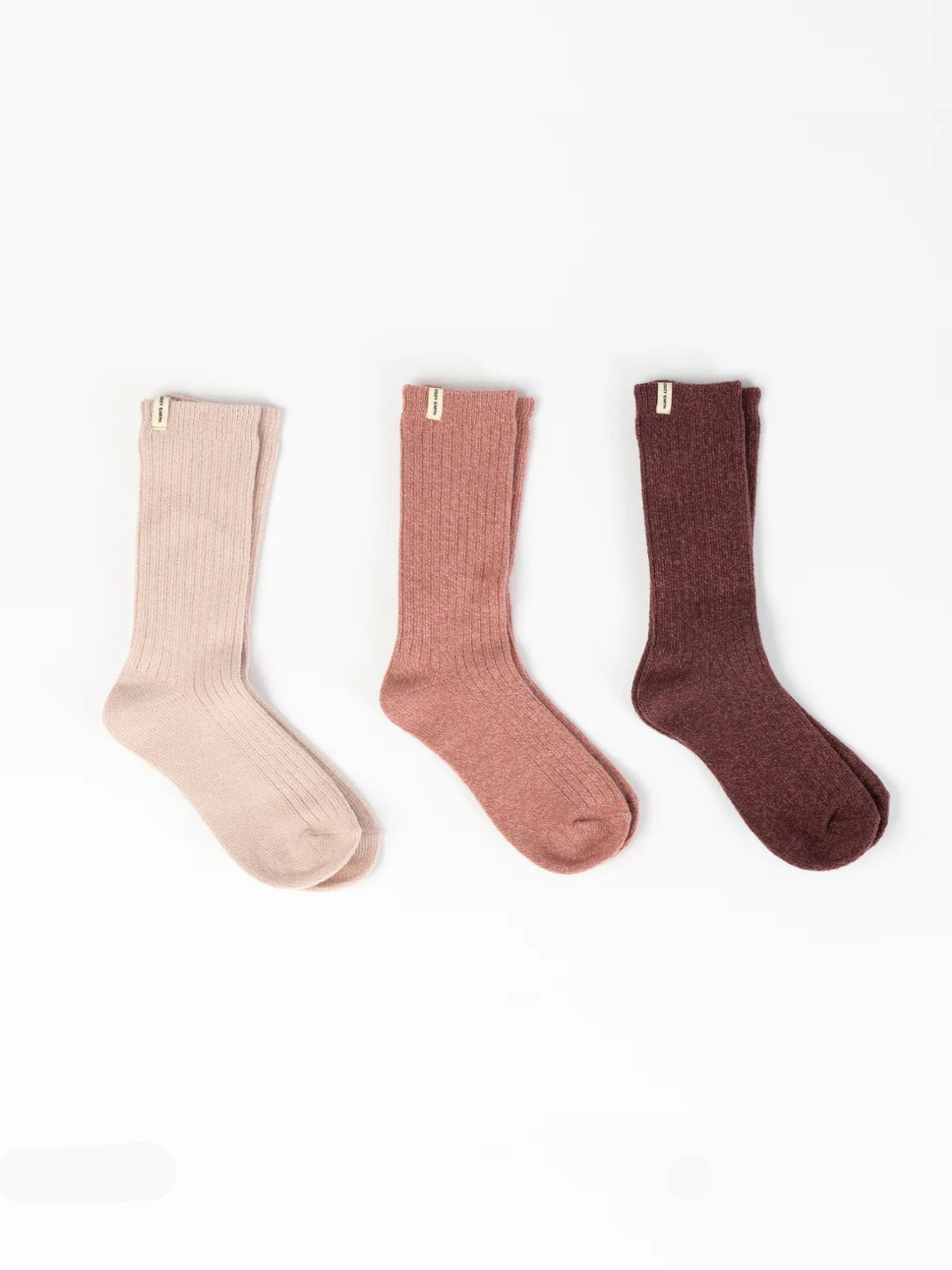 Cozy Earth Plush Lounge Calf Sock 3-Pack in Dusty Rose, Rouge, and Burgundy 