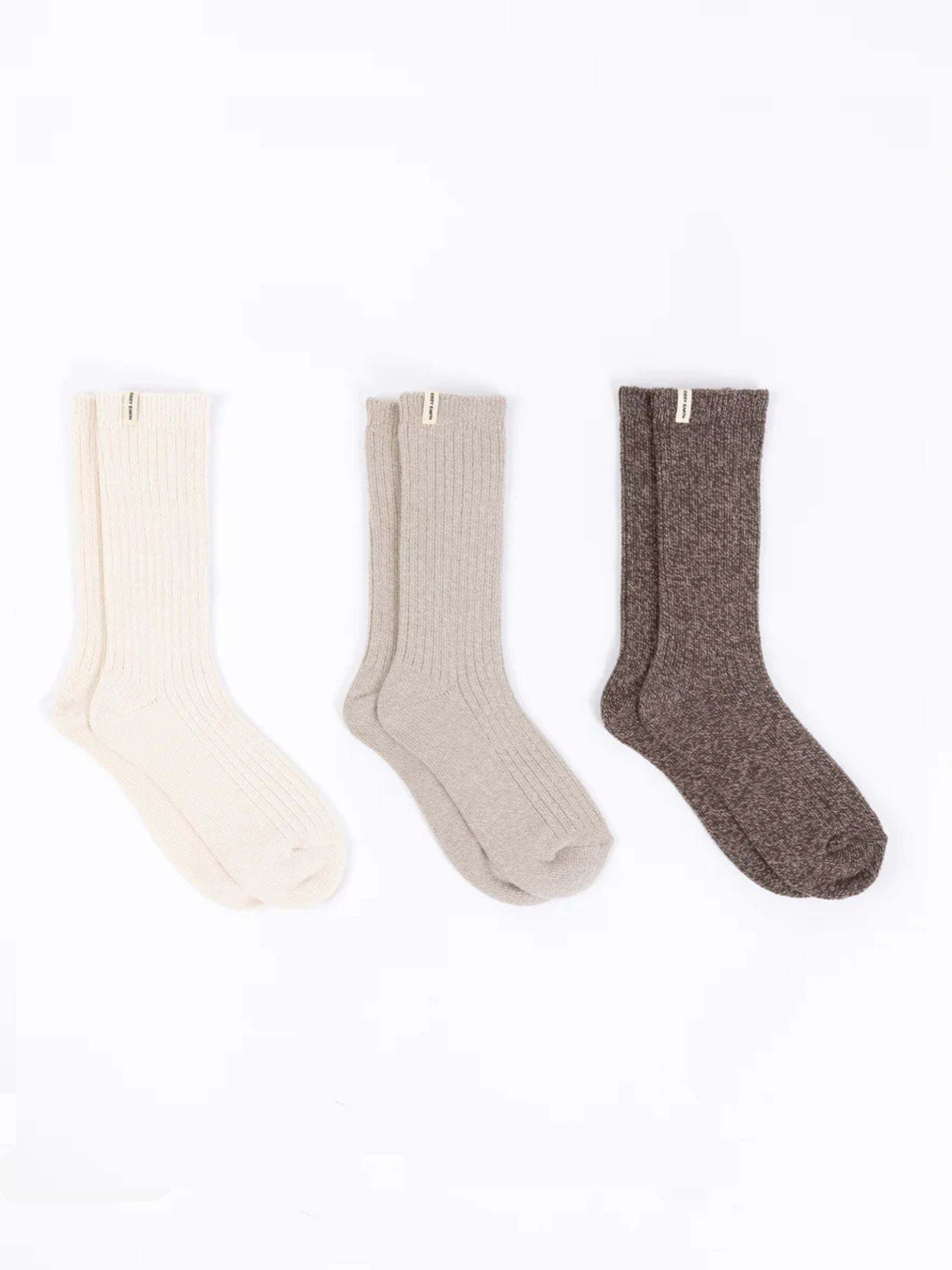 Cozy Earth Plush Lounge Calf Sock 3-Pack in Alabaster, Taupe, and Cacao 
