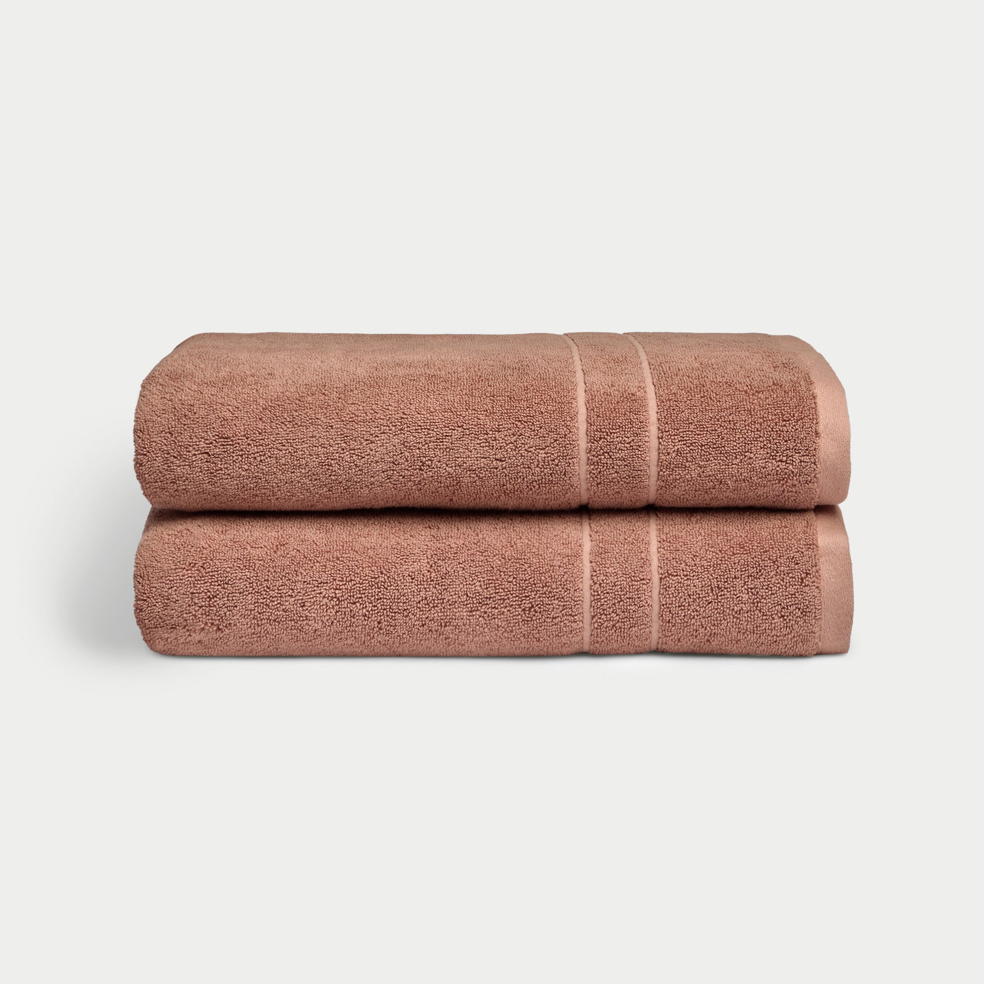 Premium Plush Bath Towels in the color Clay. Photo of Complete Premium Plush Bath Bundle taken with white background 