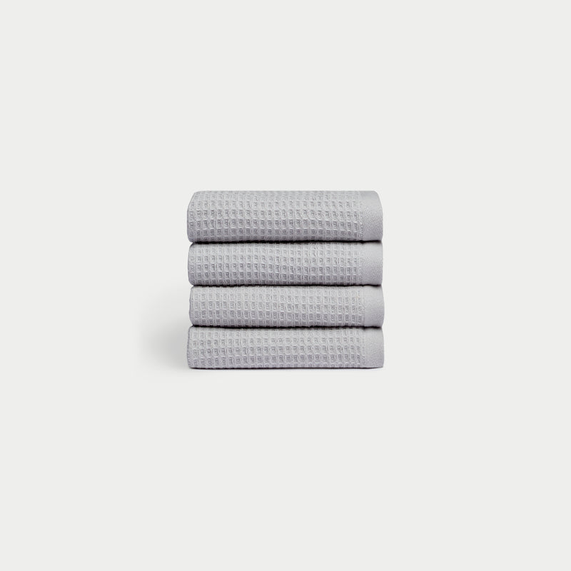 Harbor Mist Waffle Cloths neatly folded. The photo was taken with a white background.