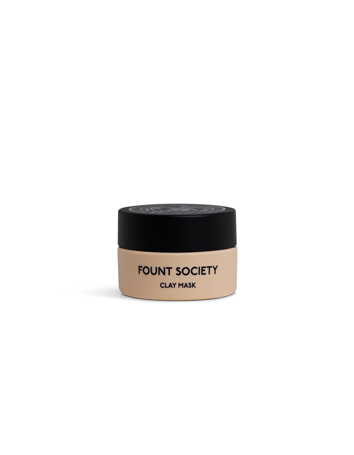 A small beige jar with a black lid labeled "Cozy Earth Clay Mask" is centered on a white background.