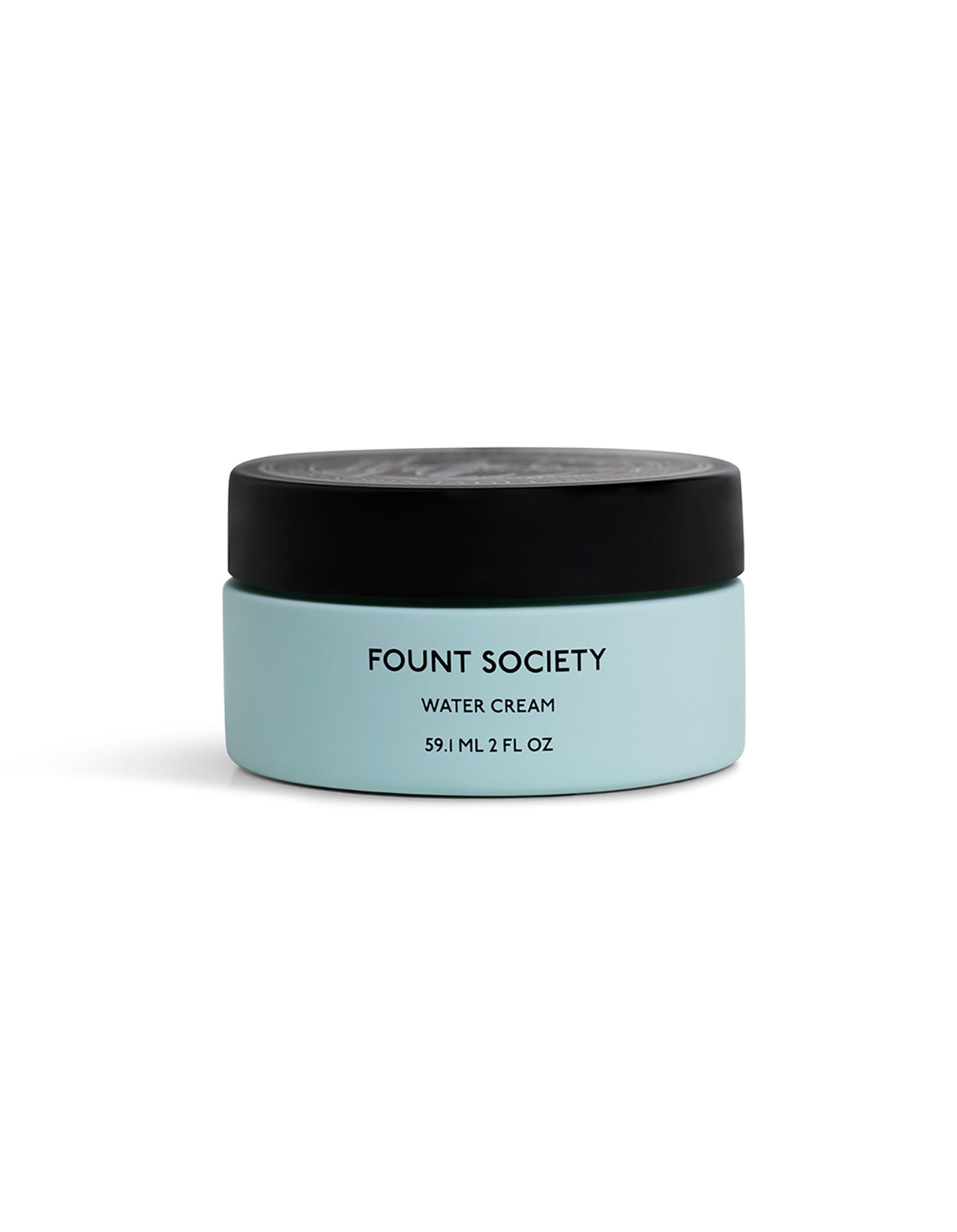 A blue jar of Cozy Earth Water Cream Moisturizer featuring a black lid, with a logo and the text "59 mL / 2 FL OZ" on a plain white background. 