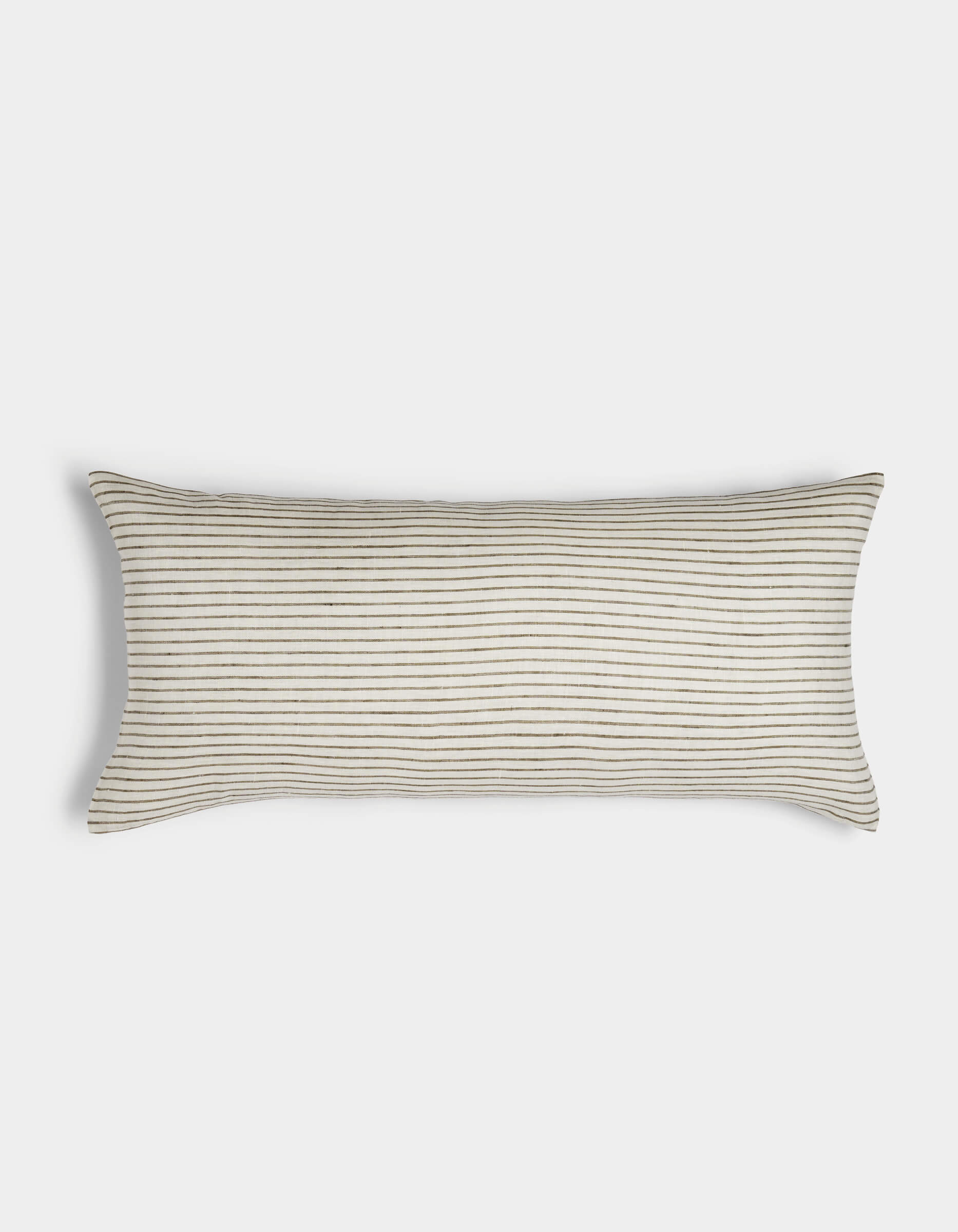 The Cozy Earth Striped Throw Pillow features a rectangular shape with a cream background and thin, evenly spaced black horizontal stripes, shown against a plain white backdrop.