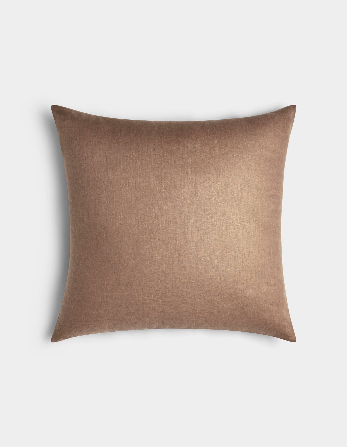 The Cozy Earth Linen Throw Pillow is square and light brown, featuring a smooth, plain fabric cover and shown against a white background.