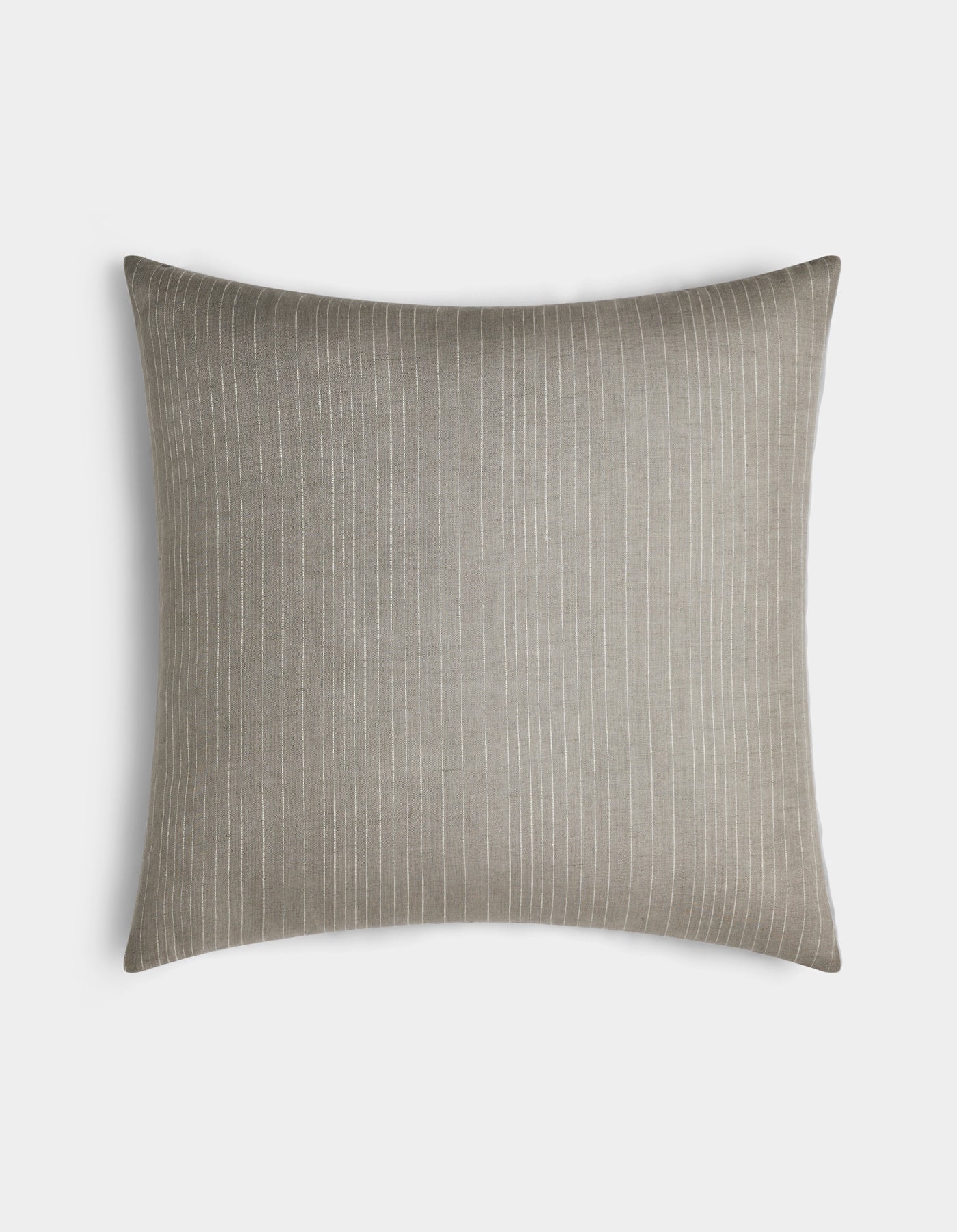 The Cozy Earth Striped Throw Pillow features a light gray square cover with thin white vertical pinstripes, shown against a plain white background.