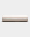 The Cozy Earth Bamboo Sheet Set is shown neatly rolled in beige fabric with thin, evenly spaced brown stripes, on a plain light gray background.|Color:Baja Stripe in Maple