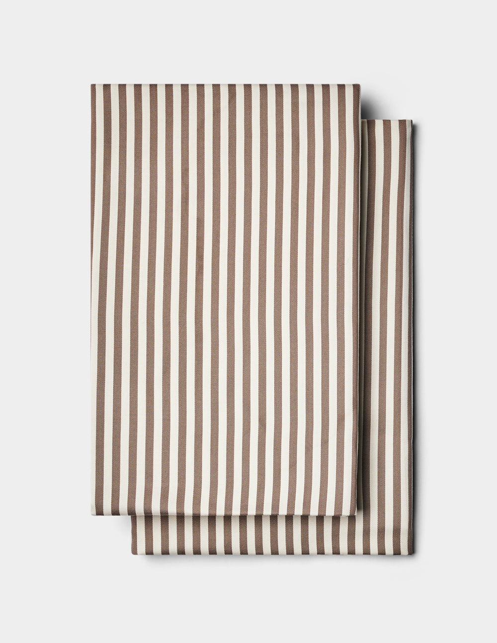 Two folded Cozy Earth Bamboo Pillowcases with vertical brown and white stripes, stacked on a plain white background.