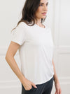 Woman wearing Cozy Earth Bamboo Lounge Tee in ivory shown from the waist up |Color:Ivory