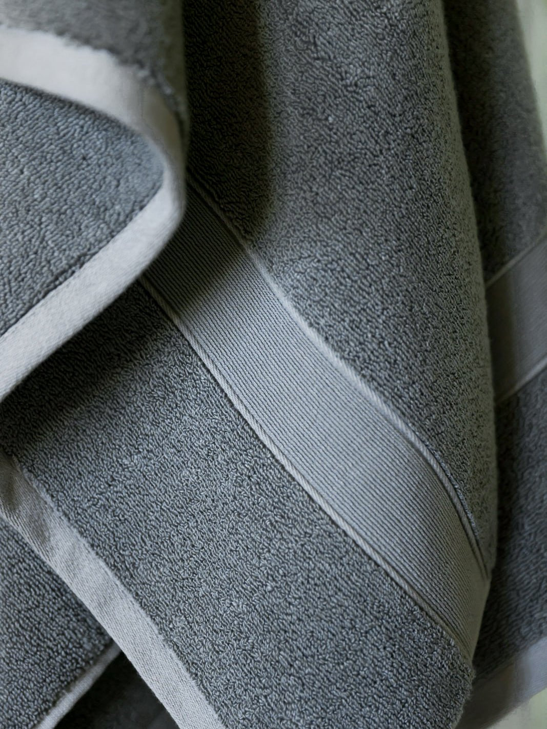 Close up of charcoal luxe bath sheet 