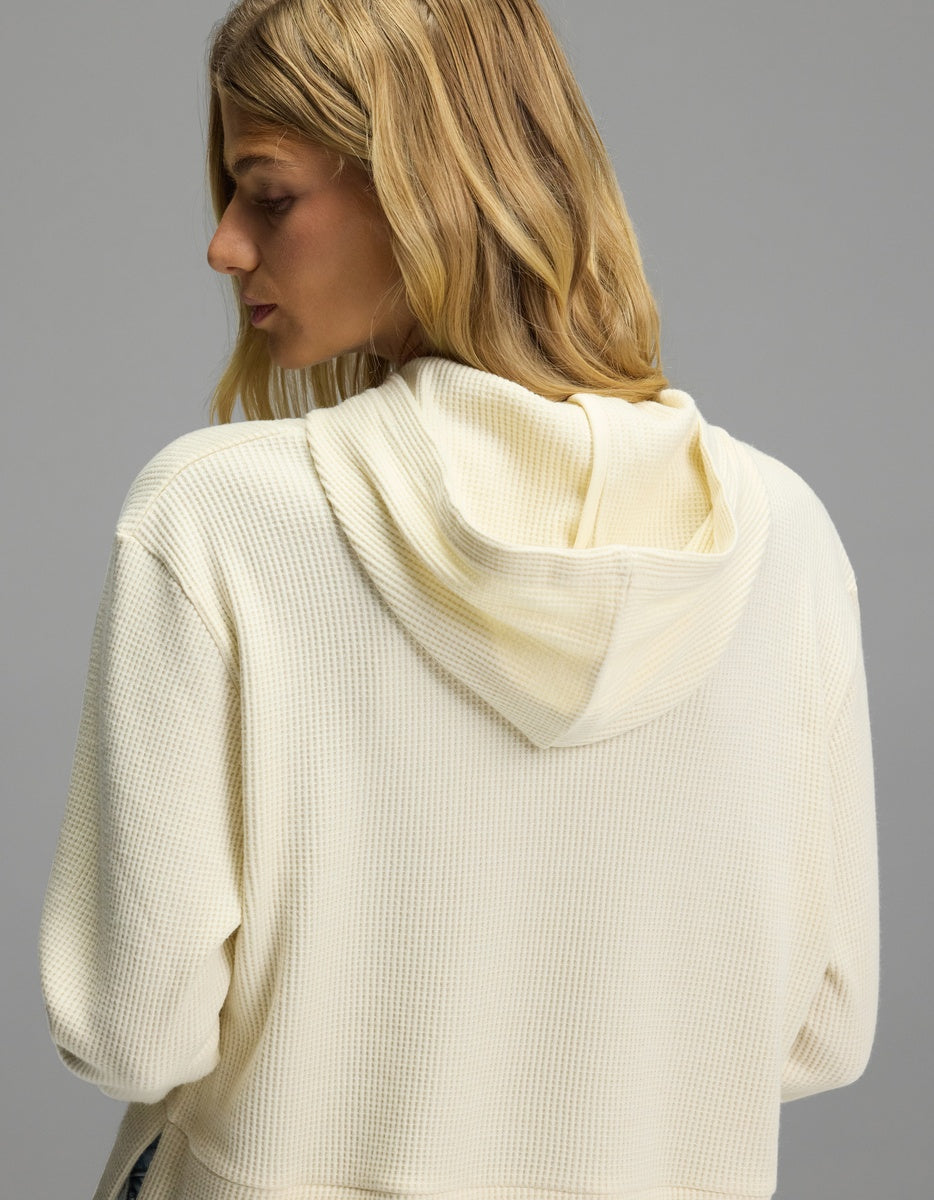 Back view of the cream-colored Women’s Blake Waffle Hoodie.|Color:Coconut