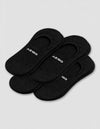 A 4-pack of black Men's Essential No-Show Socks by Cozy Earth, each pair featuring "COZY" in white, displayed on a plain white background.|Color:Black