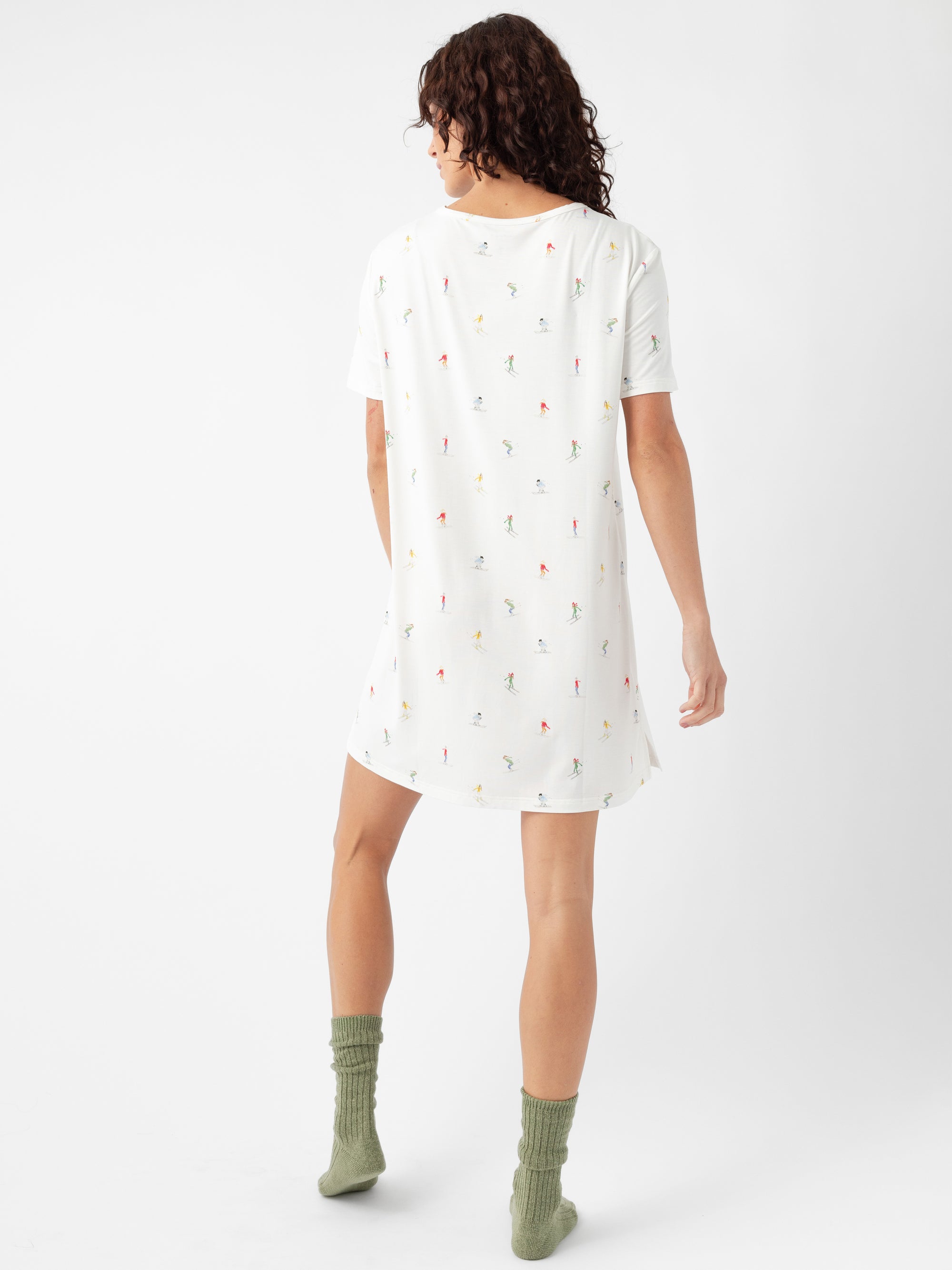 Woman wearing Women's Bamboo Stretch Knit Sleep Dress in Ski Ivory 