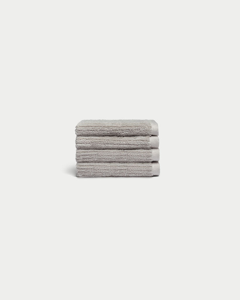 Ribbed Terry Wash Cloths in the color Light Grey. Photo of product taken with white background. |Color:Light Grey