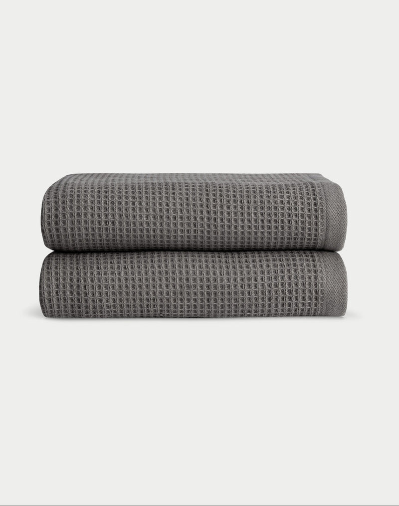 Charcoal Waffle Hand Towel set neatly folded. The photo was taken with a white background.